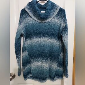 Style & Co. Alia Teal and White Cowl Neck Sweater Pus Size Small